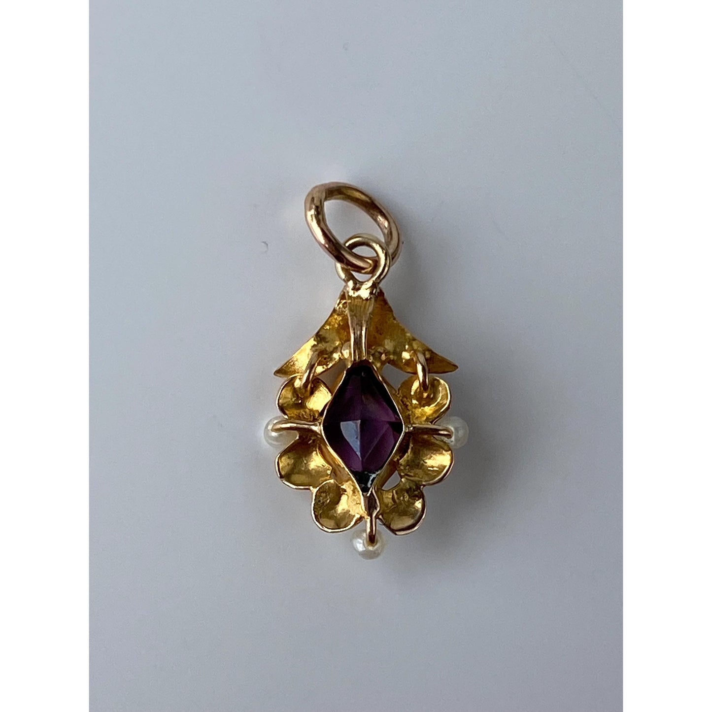 Vintage Solid 14k Yellow Gold Purple Cubic Zirconia Seed Pearl Stick Pin Conversion Charm