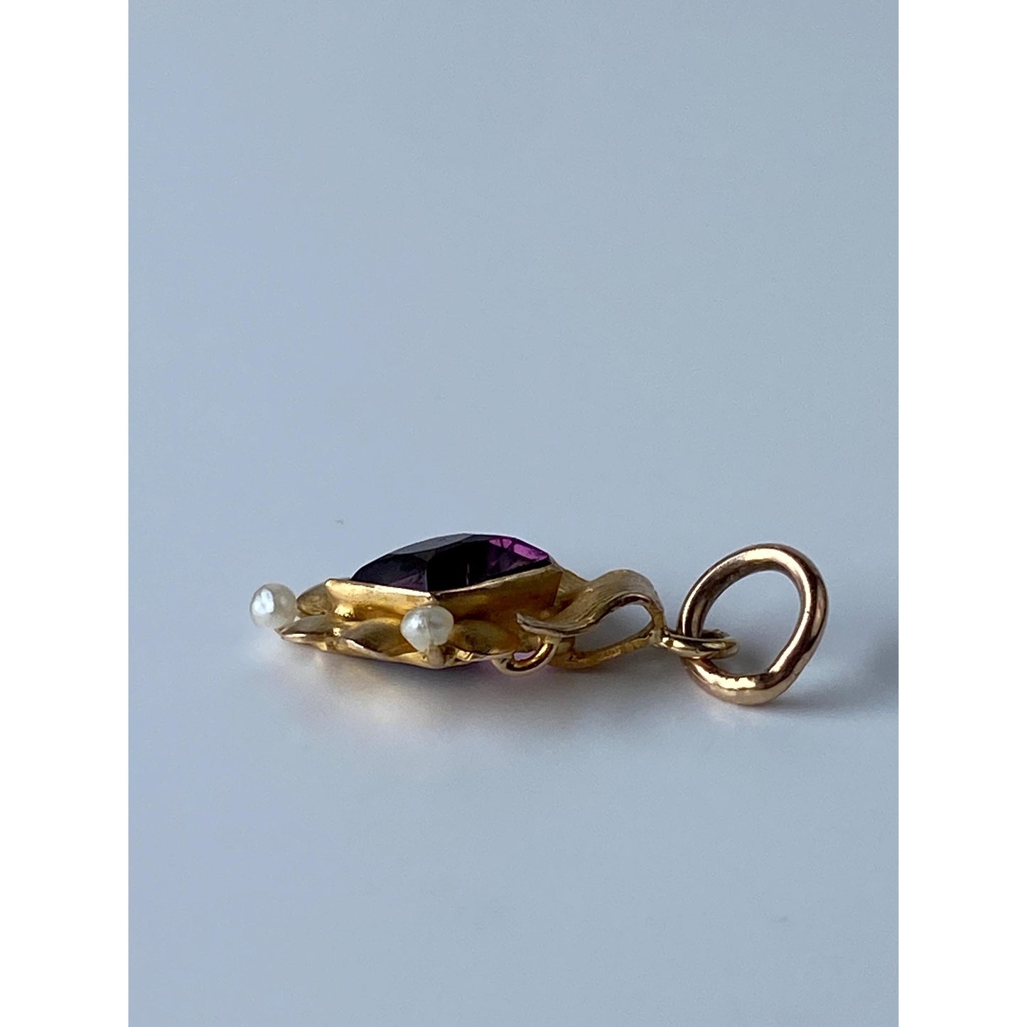Vintage Solid 14k Yellow Gold Purple Cubic Zirconia Seed Pearl Stick Pin Conversion Charm