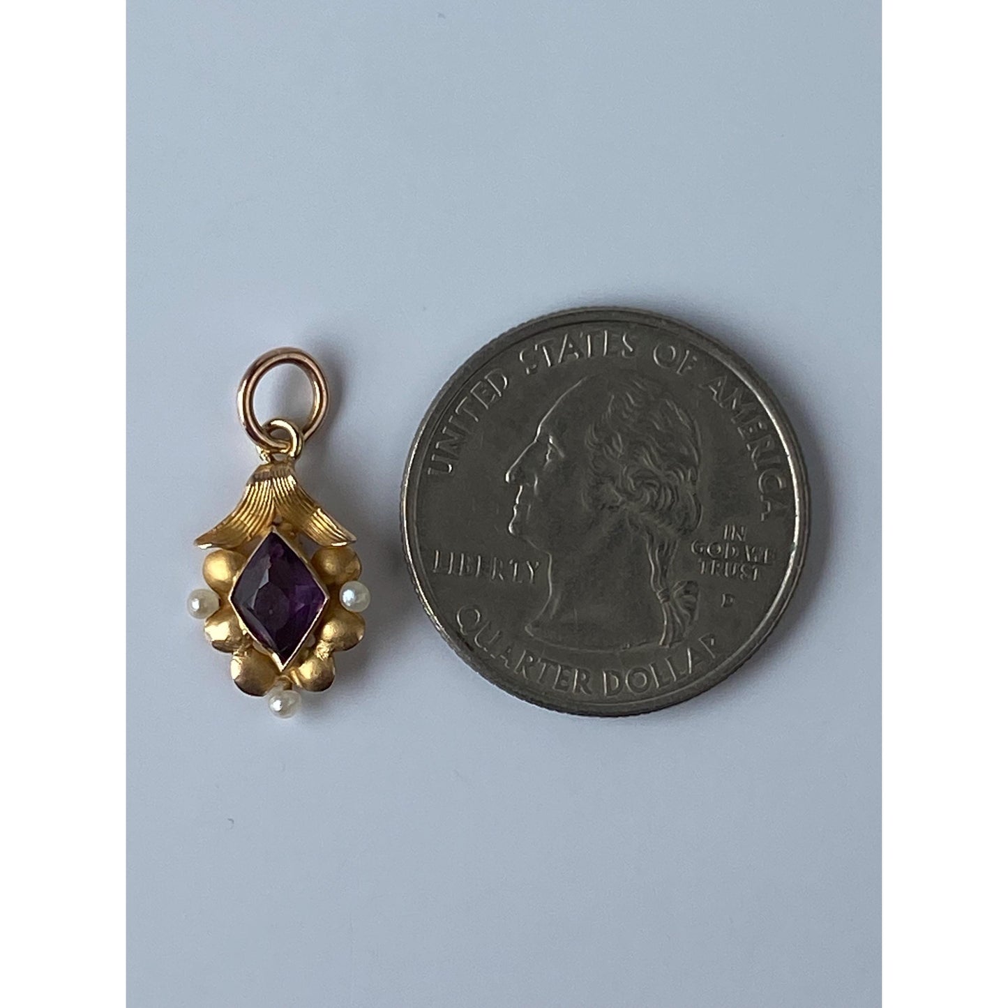 Vintage Solid 14k Yellow Gold Purple Cubic Zirconia Seed Pearl Stick Pin Conversion Charm