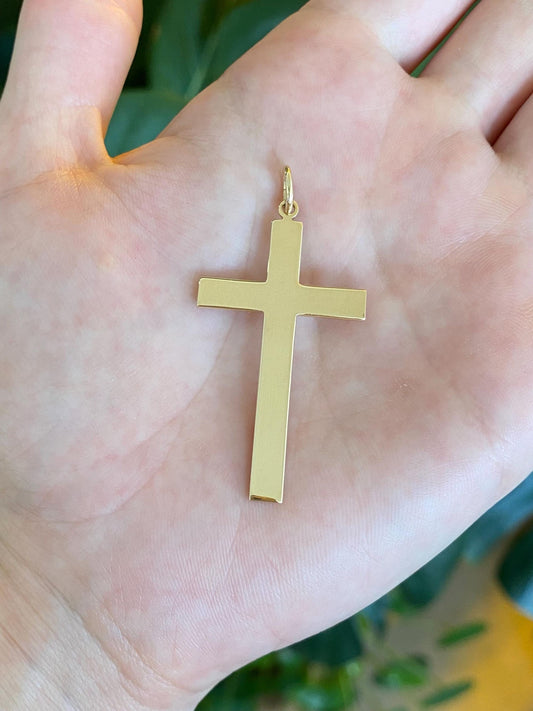 Vintage Solid 14k Yellow Gold Large Cross Charm