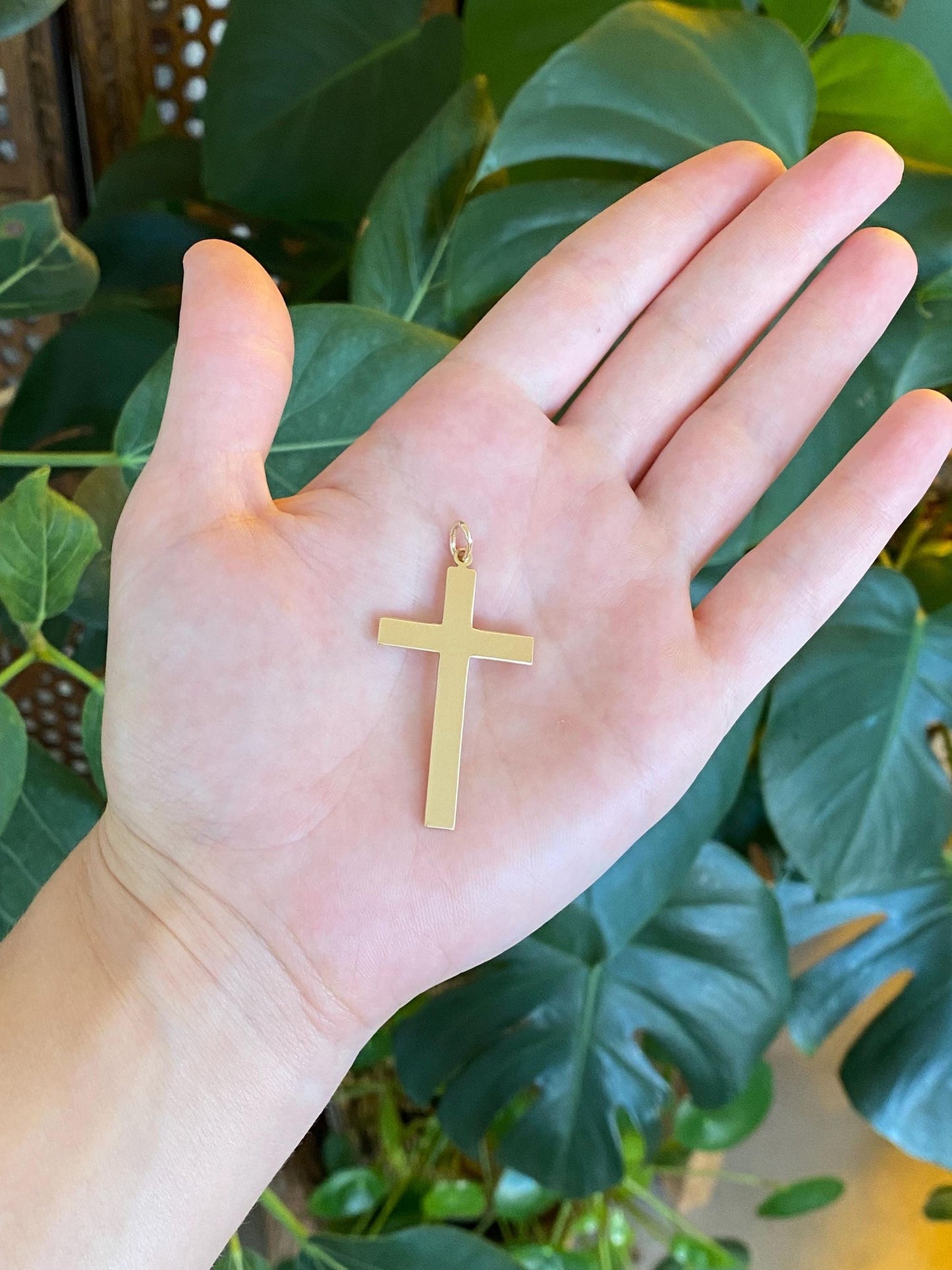 Vintage Solid 14k Yellow Gold Large Cross Charm