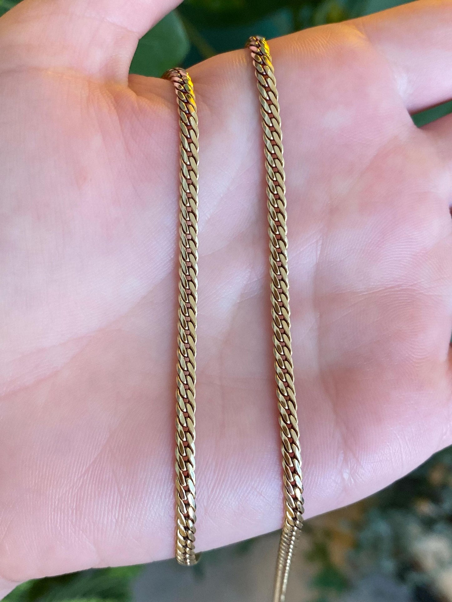 Vintage Solid 14k Yellow Gold Flat Curb Chain Necklace - 15 inches