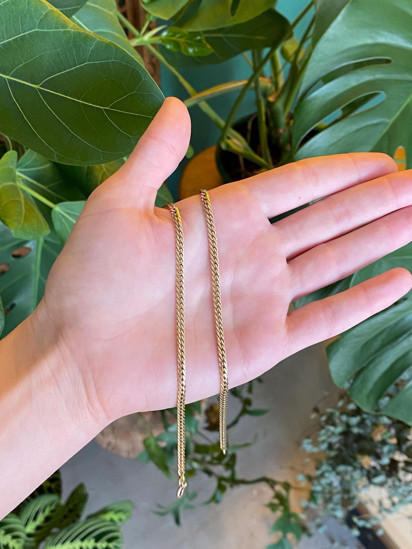 Vintage Solid 14k Yellow Gold Flat Curb Chain Necklace - 15 inches