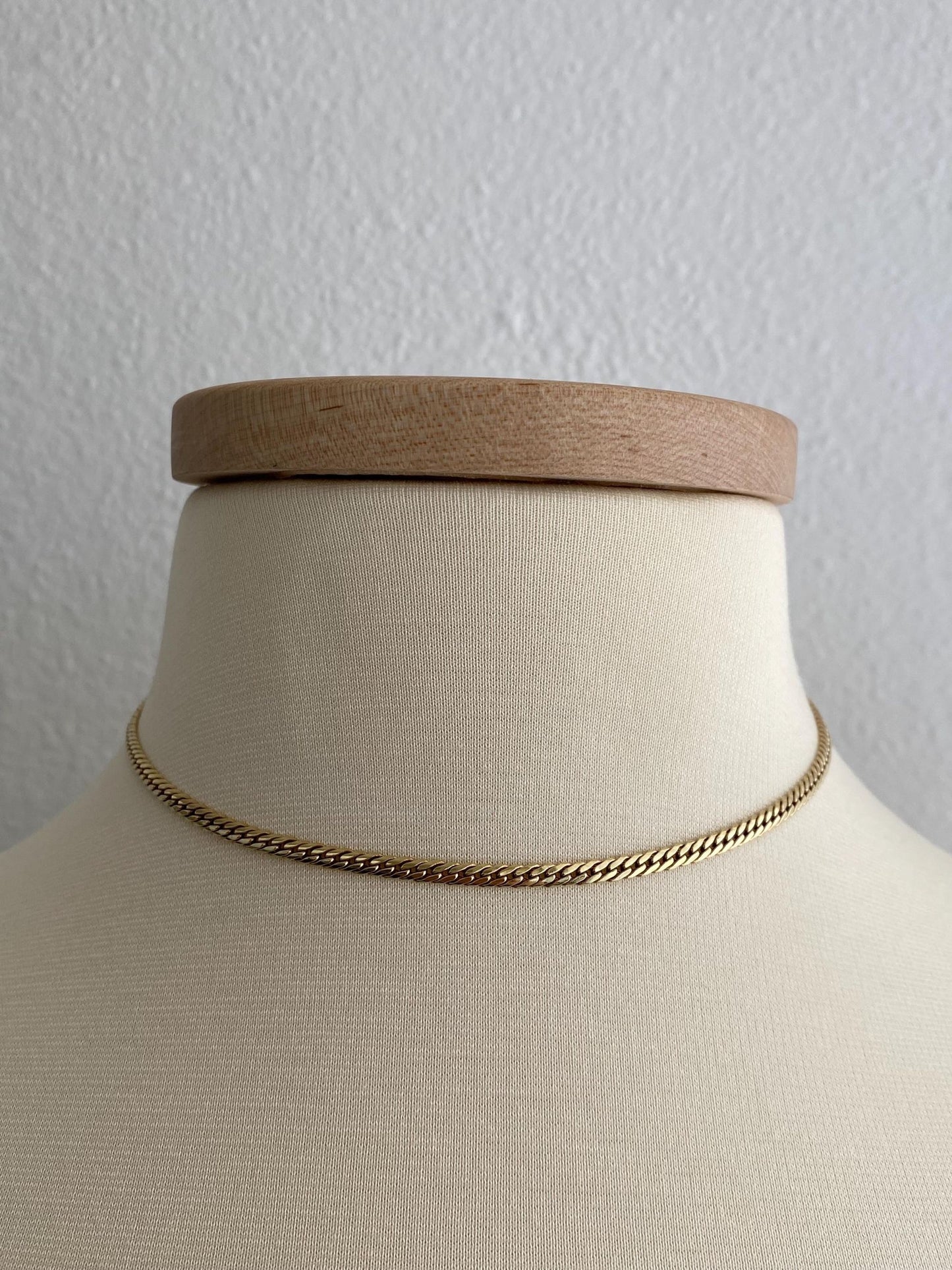 Vintage Solid 14k Yellow Gold Flat Curb Chain Necklace - 15 inches