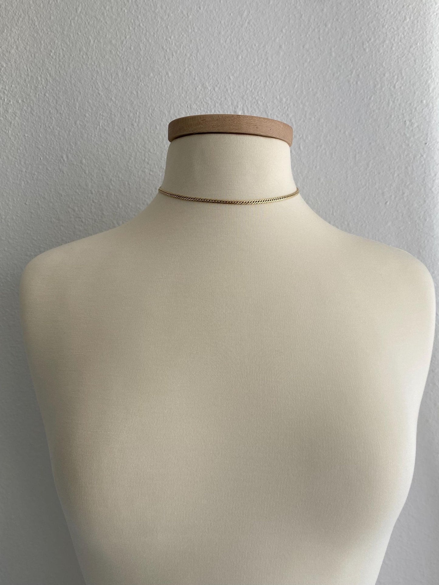 Vintage Solid 14k Yellow Gold Flat Curb Chain Necklace - 15 inches