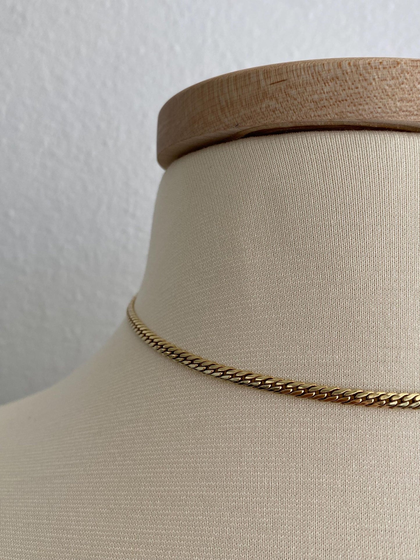 Vintage Solid 14k Yellow Gold Flat Curb Chain Necklace - 15 inches