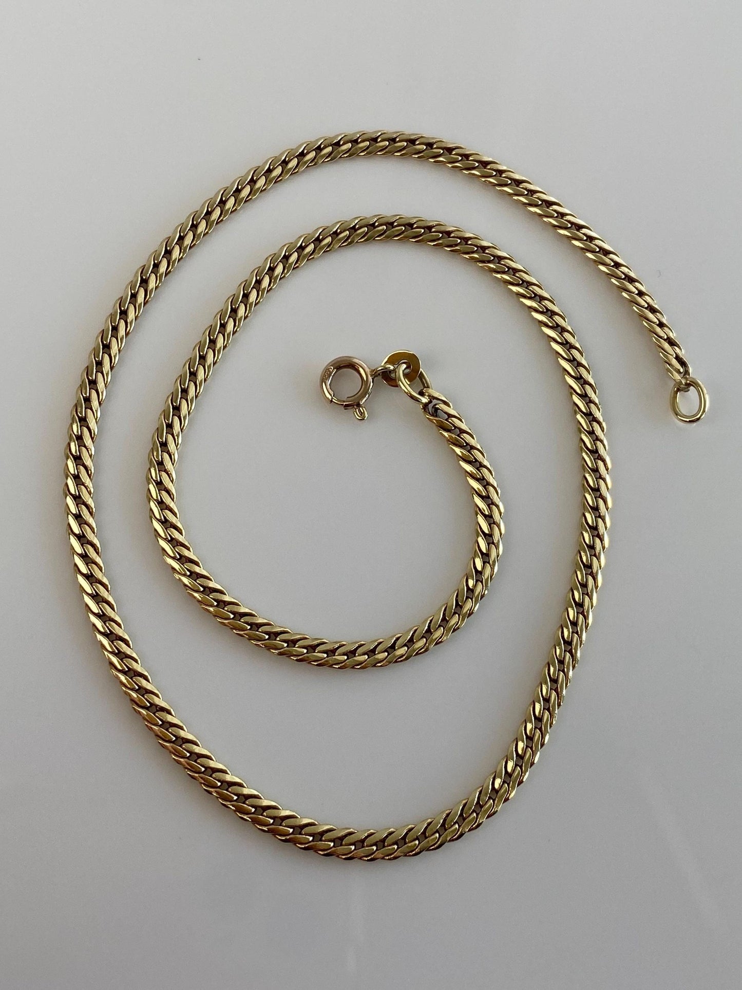 Vintage Solid 14k Yellow Gold Flat Curb Chain Necklace - 15 inches