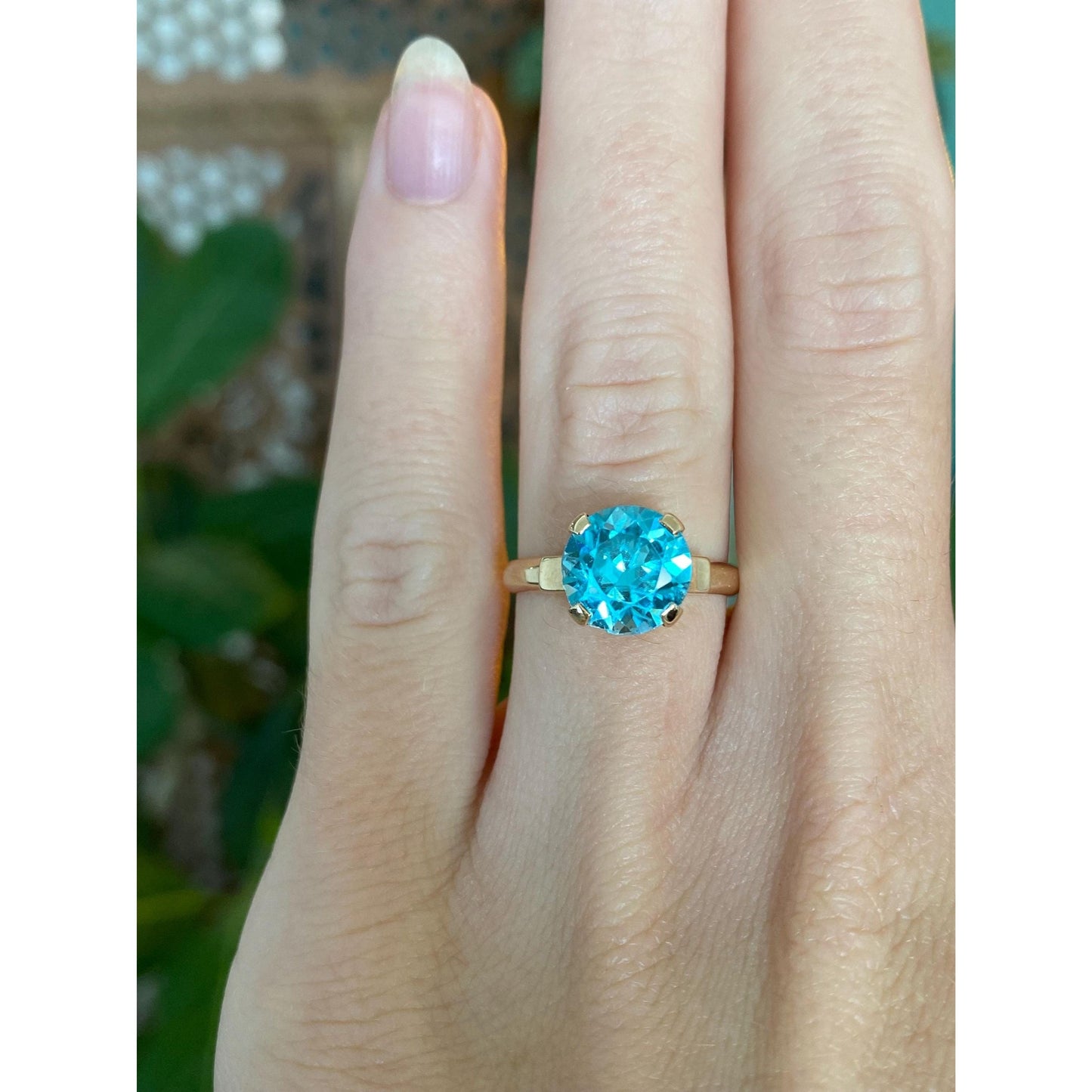 Vintage Solid 14k Rosey Gold Topaz Ring - Size 4.5