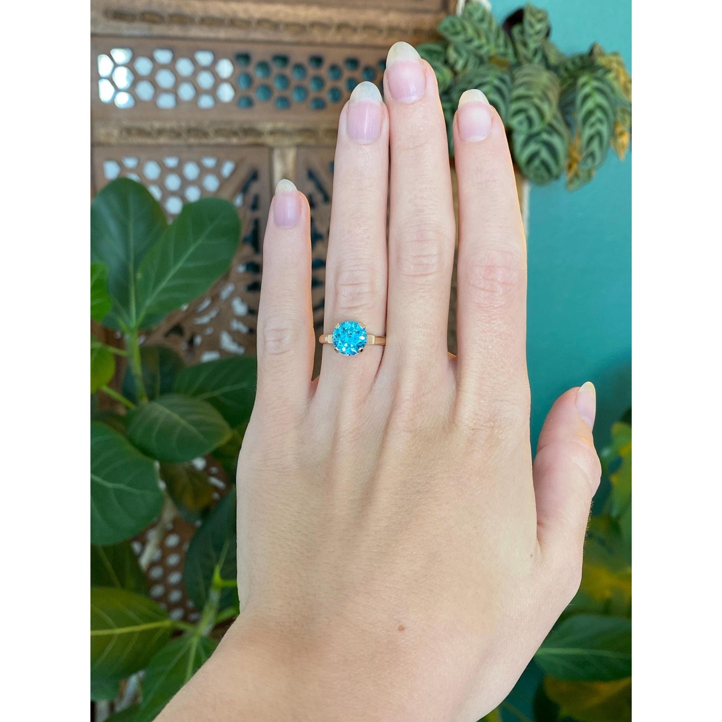 Vintage Solid 14k Rosey Gold Topaz Ring - Size 4.5