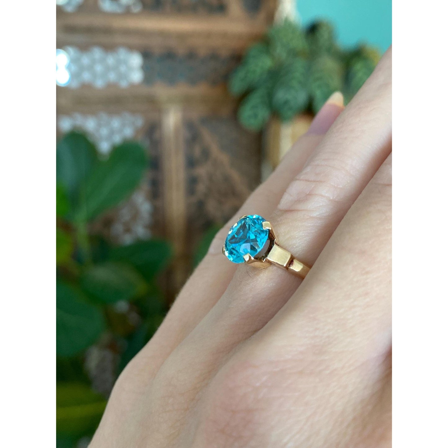 Vintage Solid 14k Rosey Gold Topaz Ring - Size 4.5