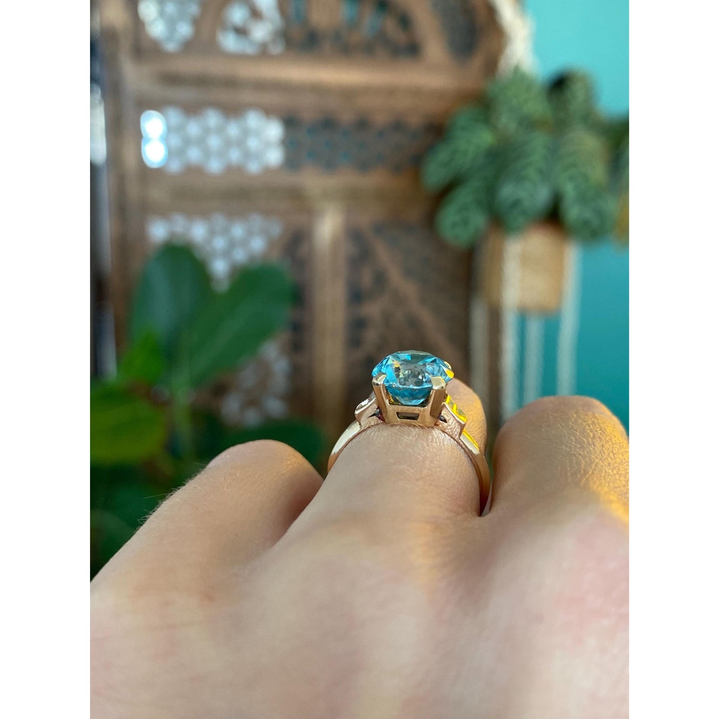 Vintage Solid 14k Rosey Gold Topaz Ring - Size 4.5