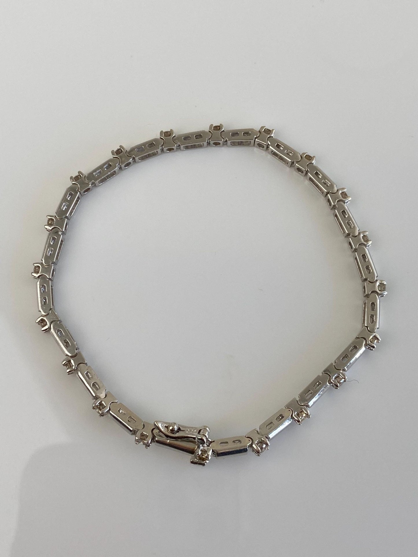 Vintage Solid 14k White Gold Champagne Diamond Link Bracelet - 7.5 inches