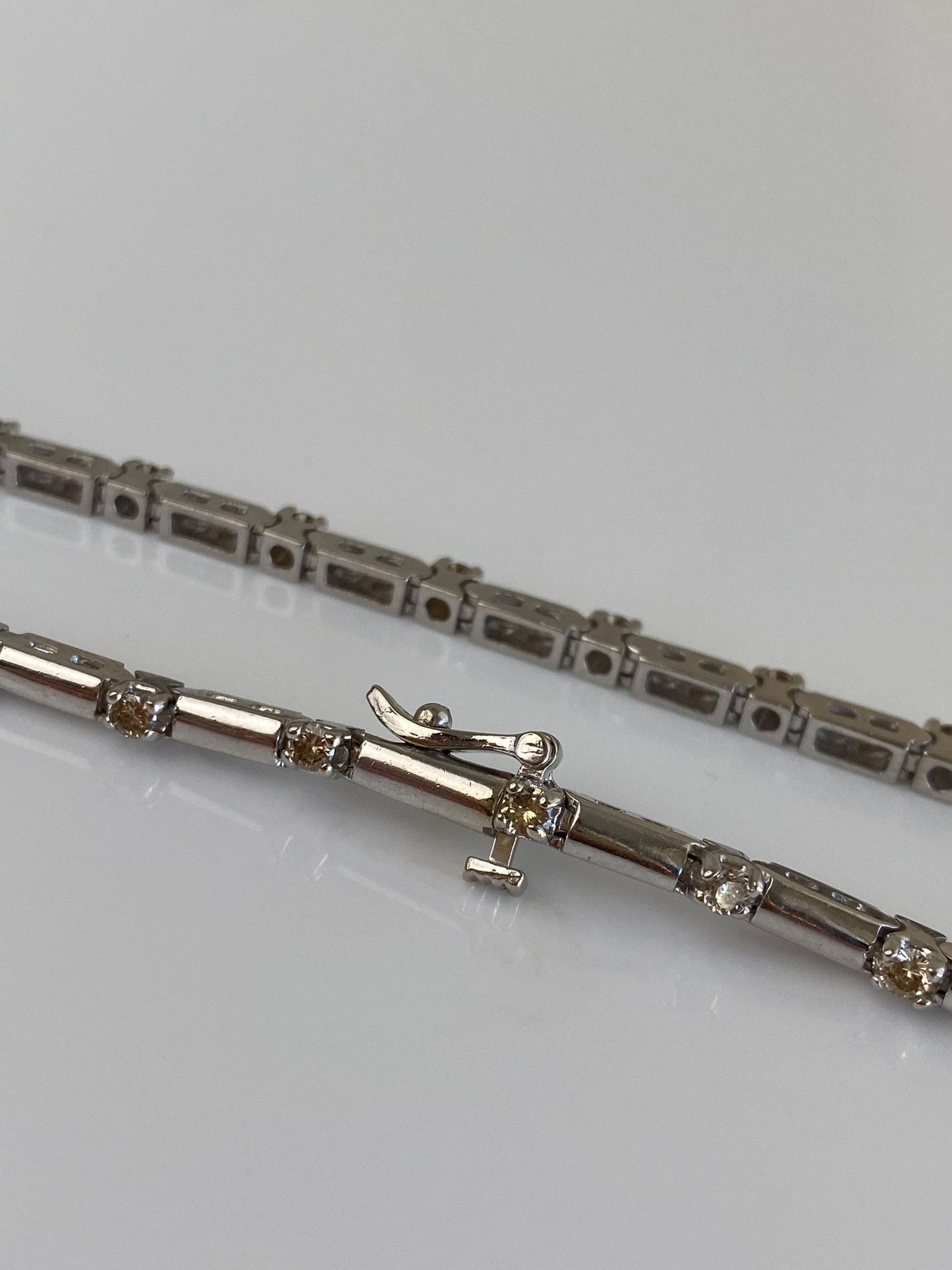 Vintage Solid 14k White Gold Champagne Diamond Link Bracelet - 7.5 inches