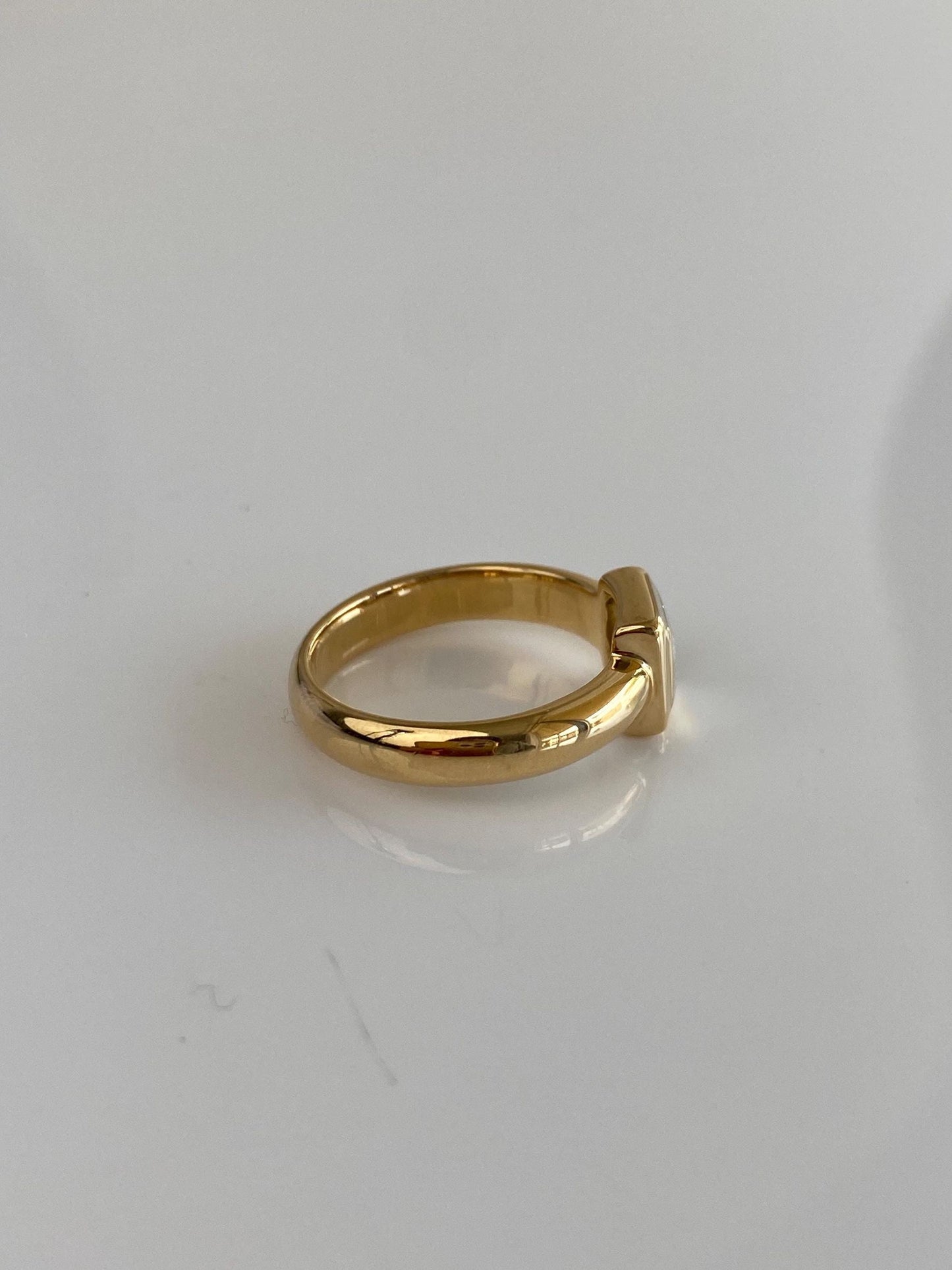 Vintage Solid 18k White & Yellow Gold Diamond Square Ring - Size 6.75