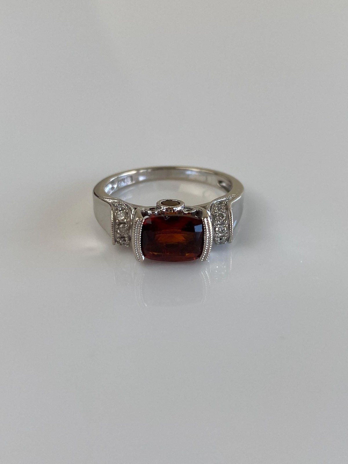 Vintage Solid 14k White Gold Garnet Citrine Diamonds Ring - Size 6.25