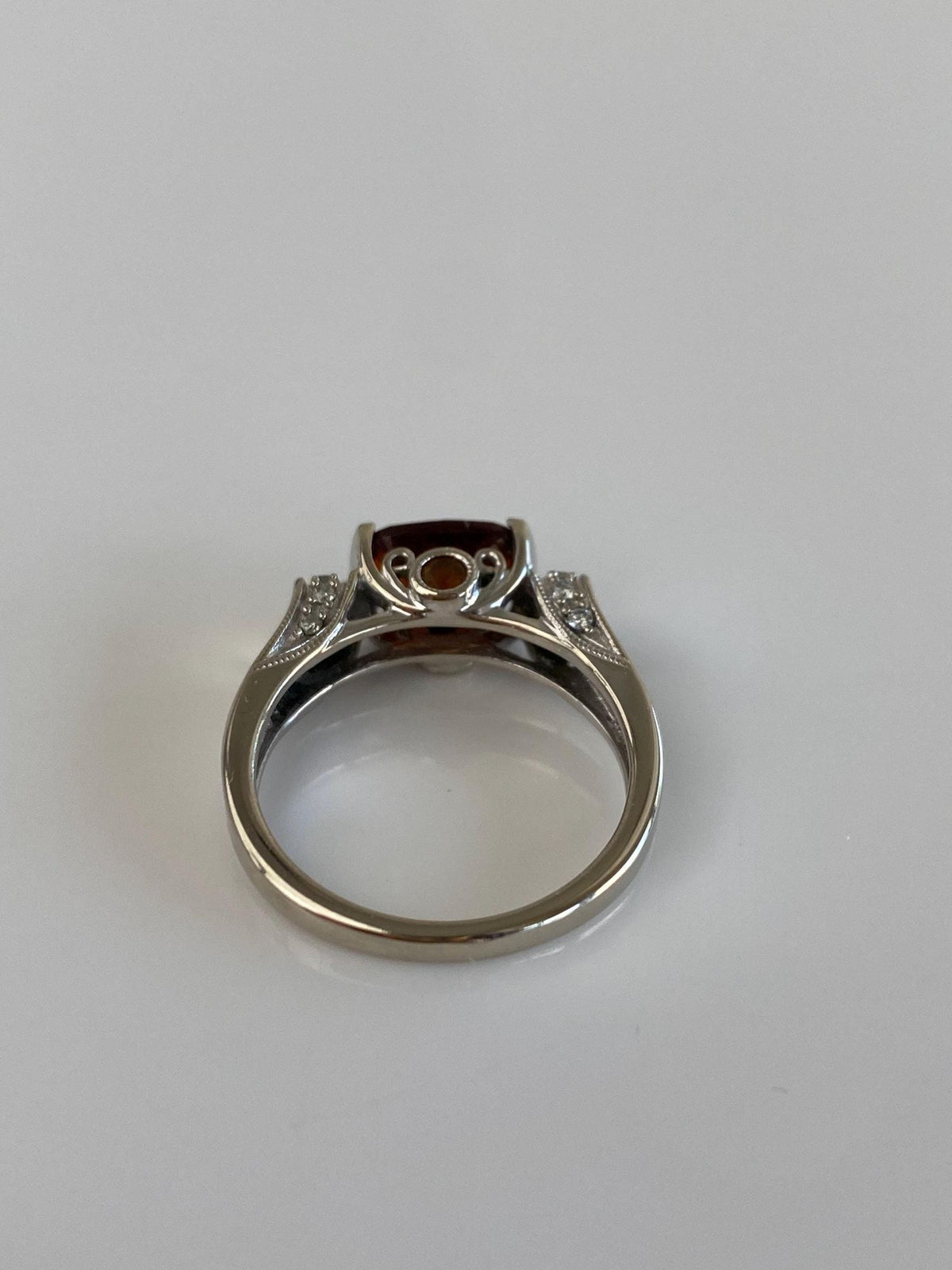 Vintage Solid 14k White Gold Garnet Citrine Diamonds Ring - Size 6.25