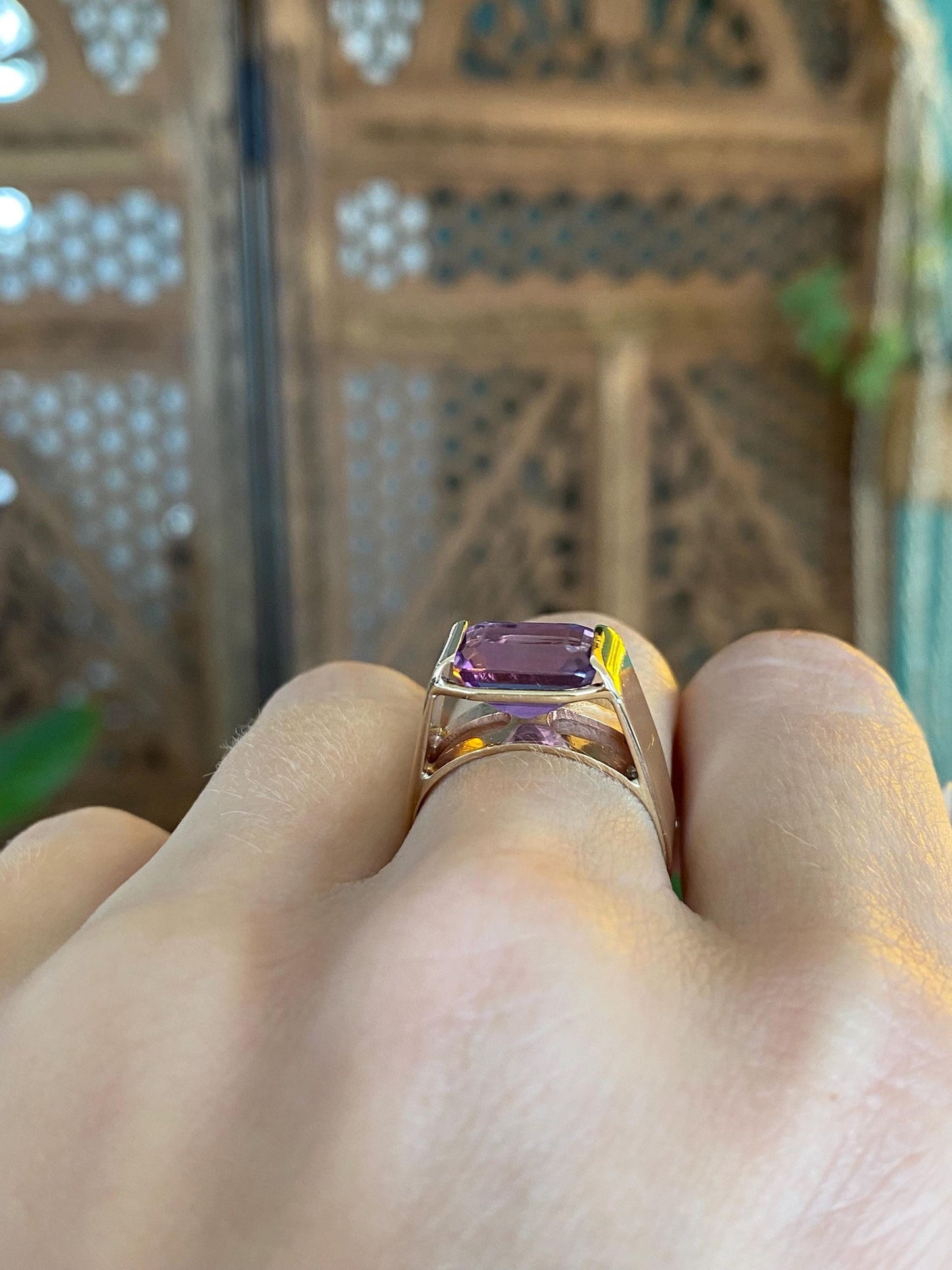 Vintage Solid 10k Yellow Gold Amethyst Ring - Size 6.75