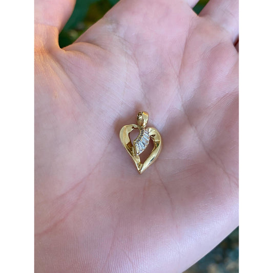 Vintage Solid 10k White & Yellow Gold Diamond Heart Charm