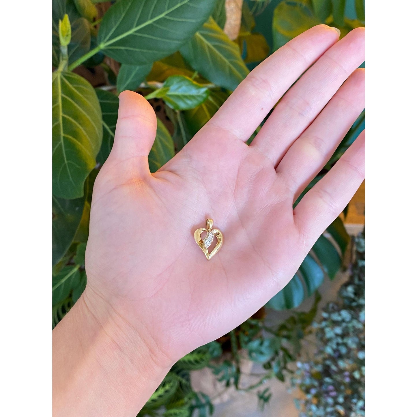 Vintage Solid 10k White & Yellow Gold Diamond Heart Charm