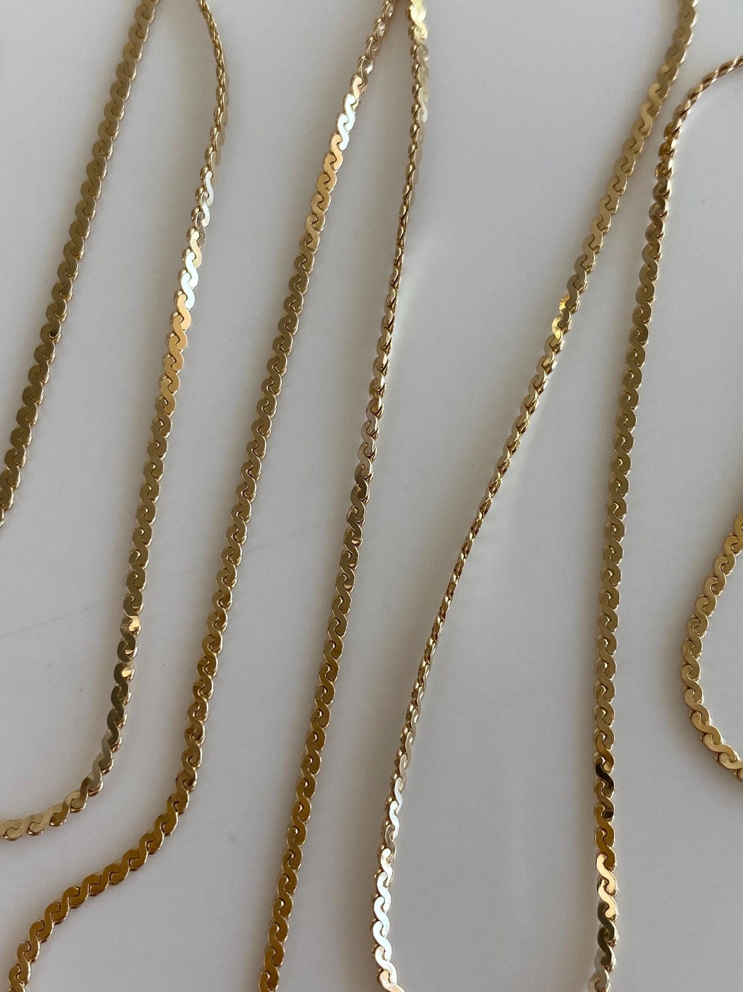 Vintage Solid 14k Yellow Gold Serpentine Chain Necklace - 24 inches