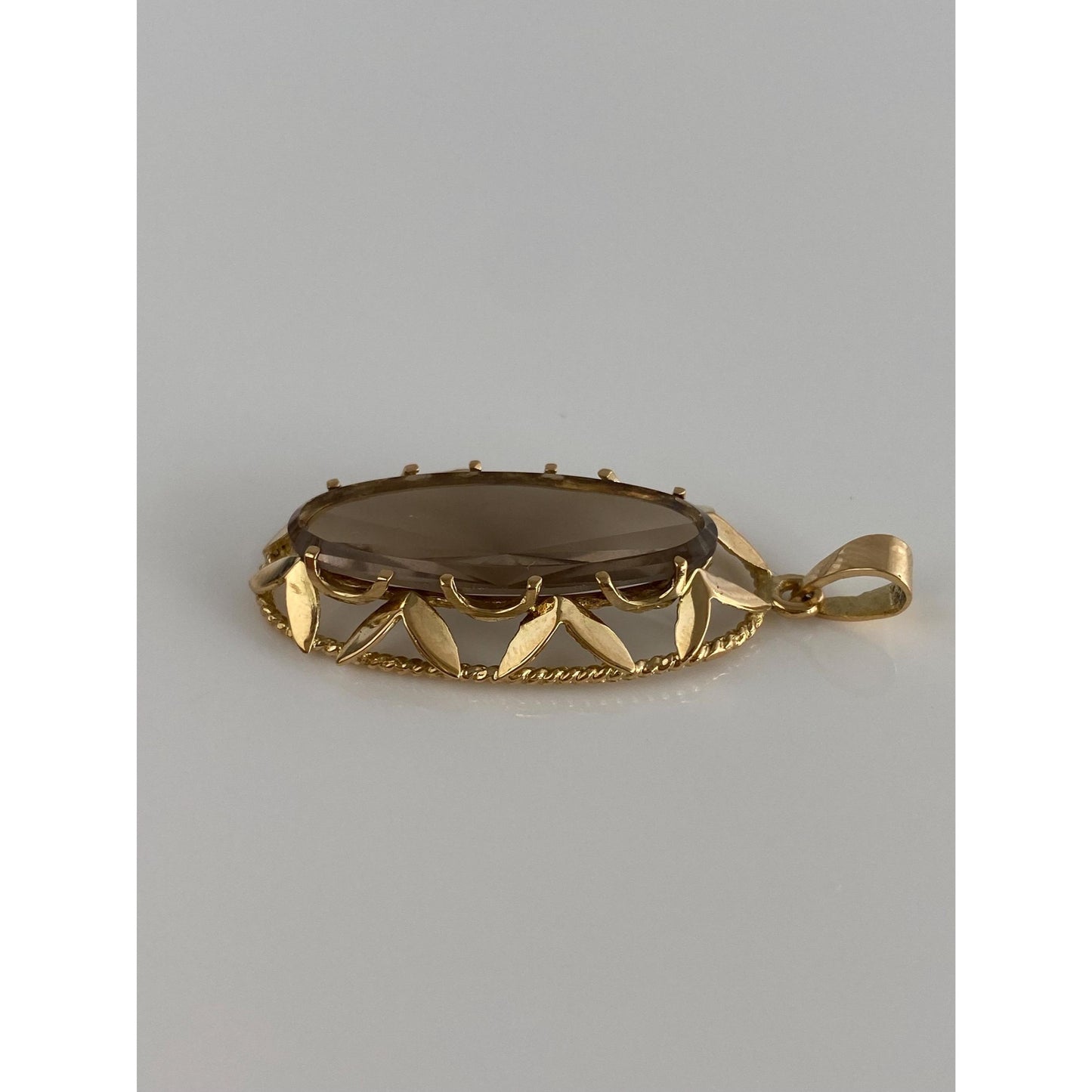 Vintage Solid 18k Yellow Gold Fancy Cut Smokey Quartz Charm