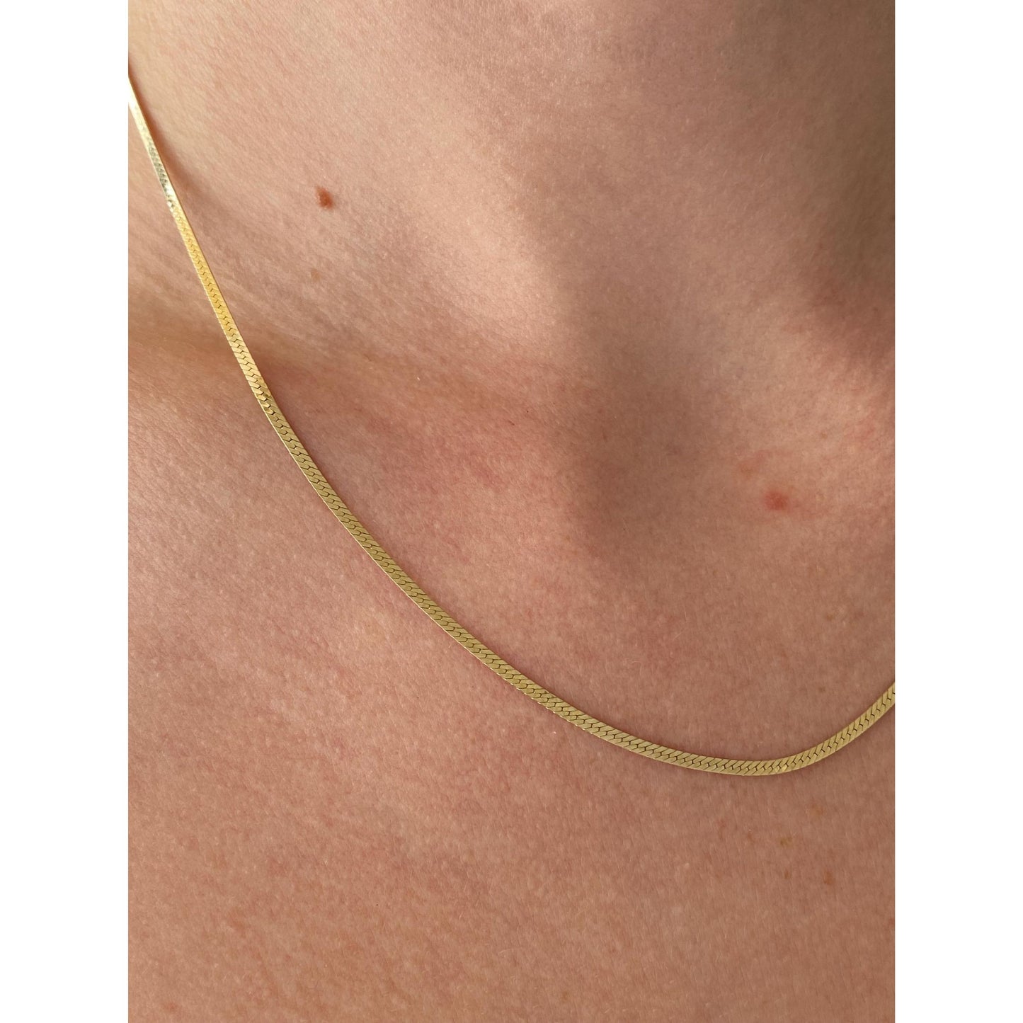 Vintage Solid 14k Yellow Gold Slim Herringbone Chain Necklace - 18 inches
