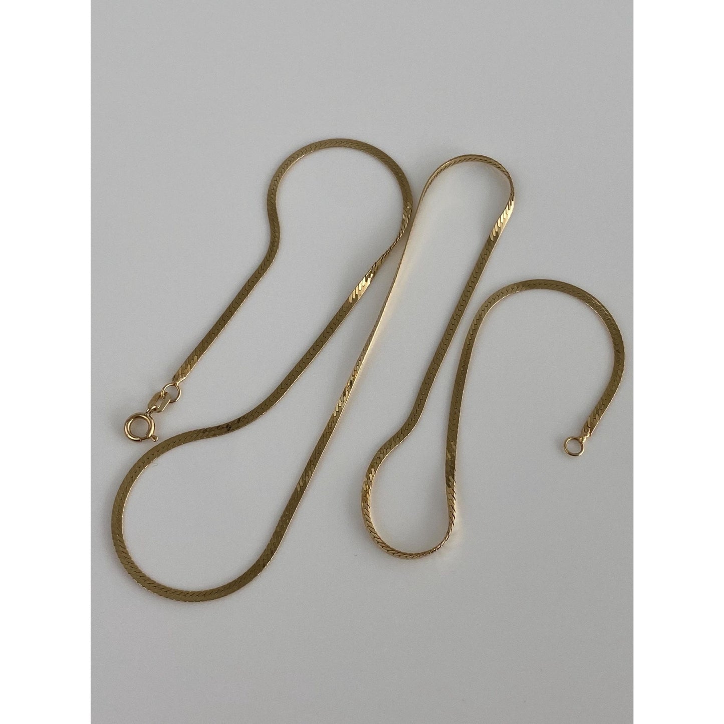 Vintage Solid 14k Yellow Gold Slim Herringbone Chain Necklace - 18 inches