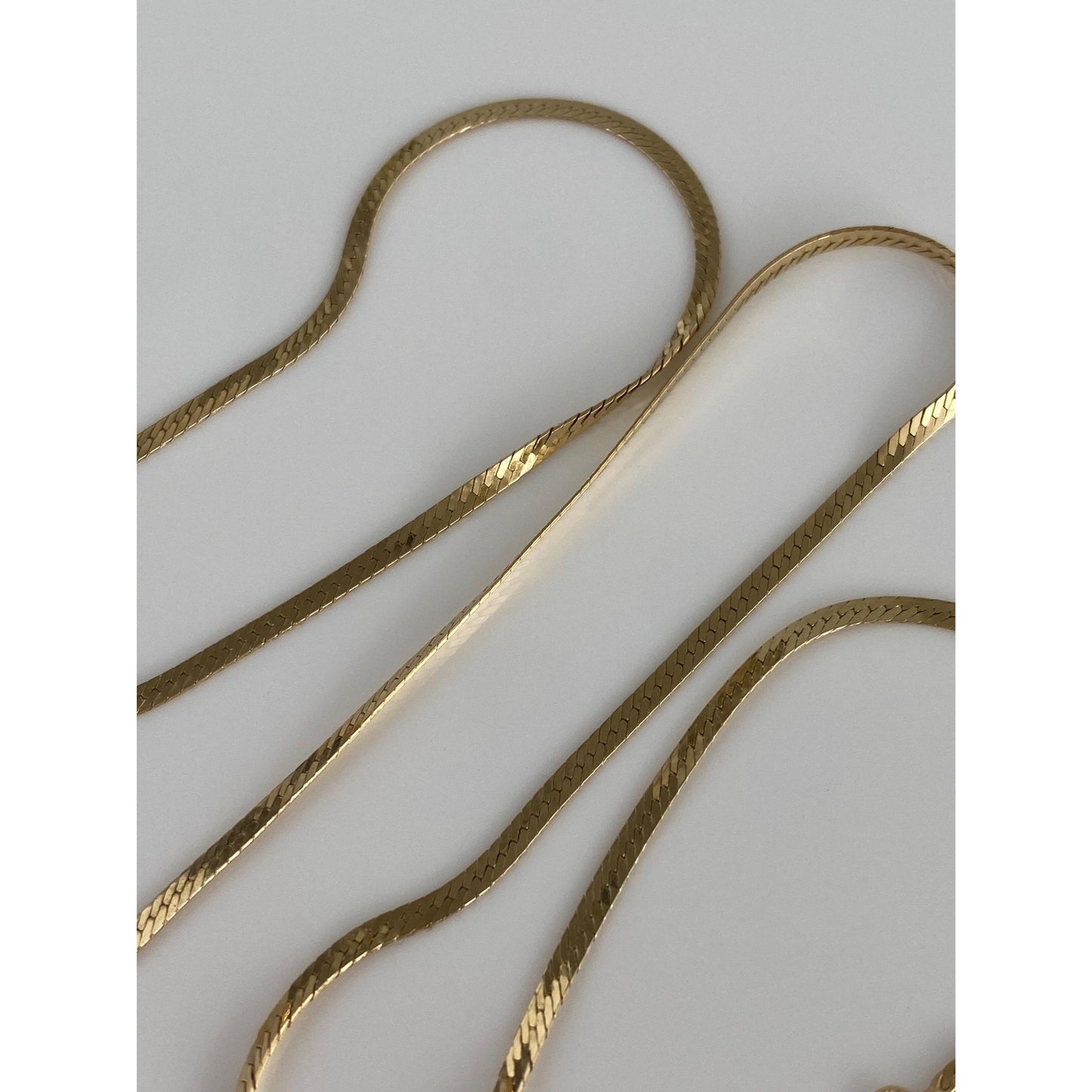Vintage Solid 14k Yellow Gold Slim Herringbone Chain Necklace - 18 inches