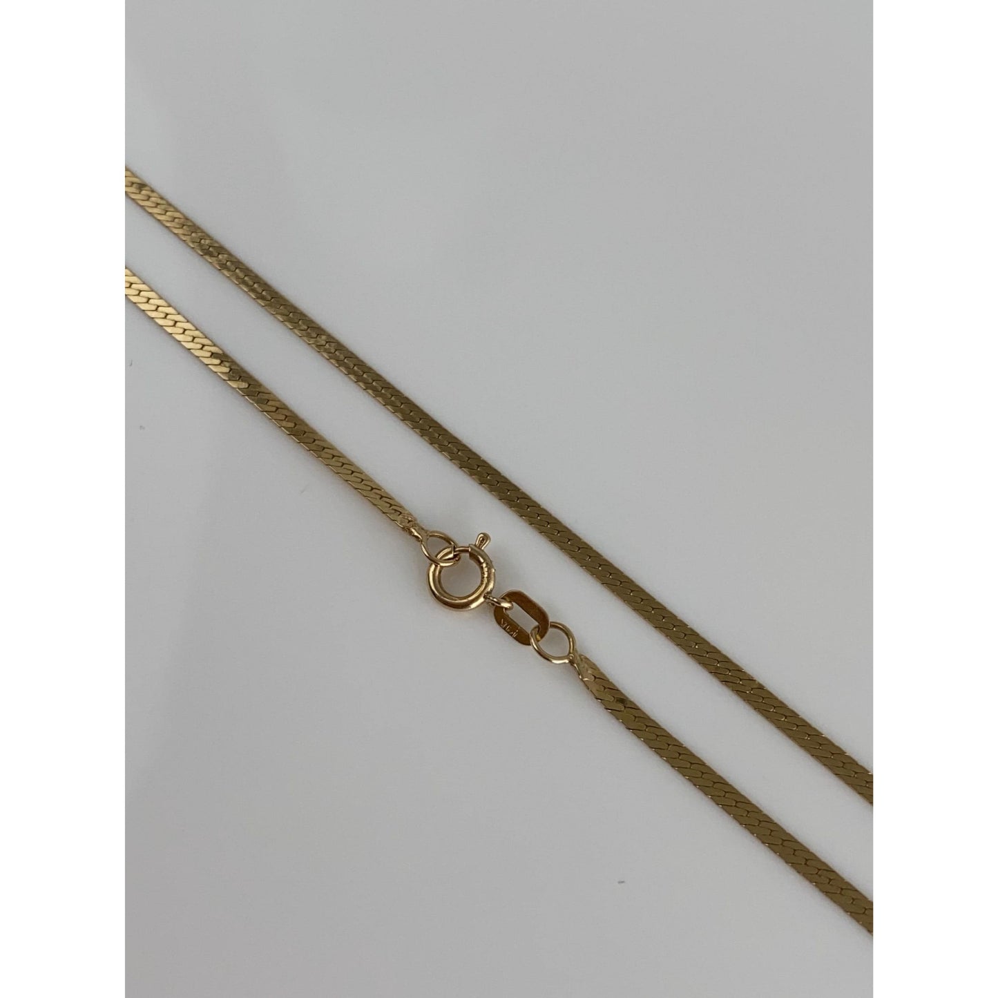 Vintage Solid 14k Yellow Gold Slim Herringbone Chain Necklace - 18 inches