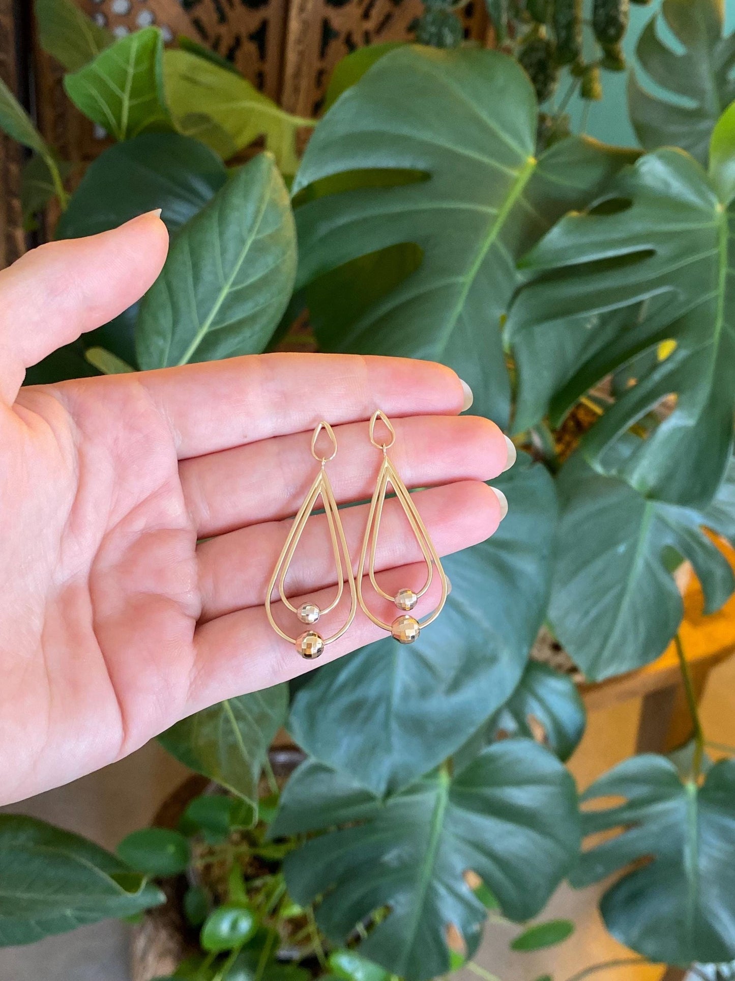 Vintage 14k Yellow Gold Faceted Balls Teardrop Dangle Stud Earrings