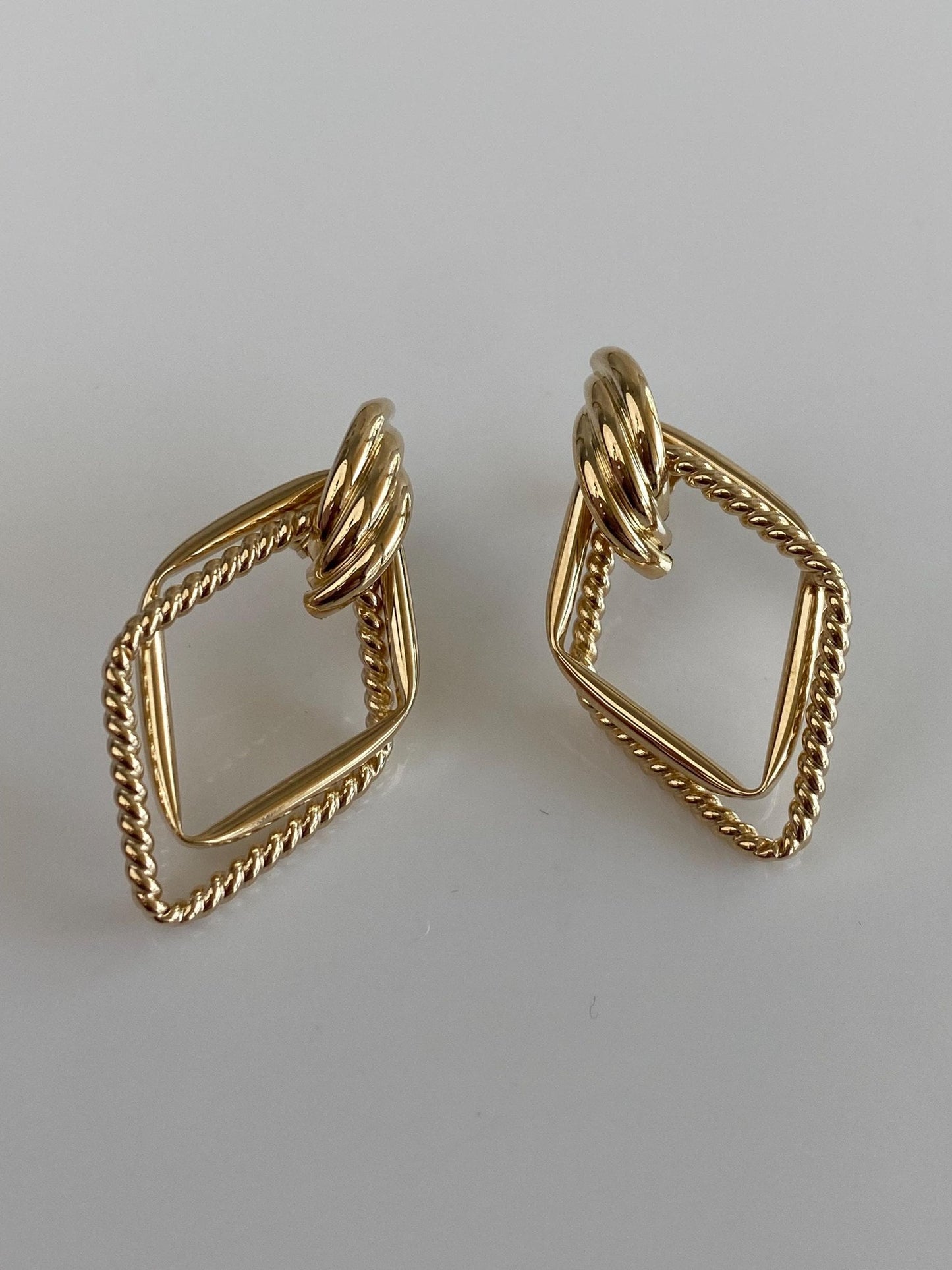 Vintage 14k Yellow Gold Layered Diamond Shape Drop Earrings