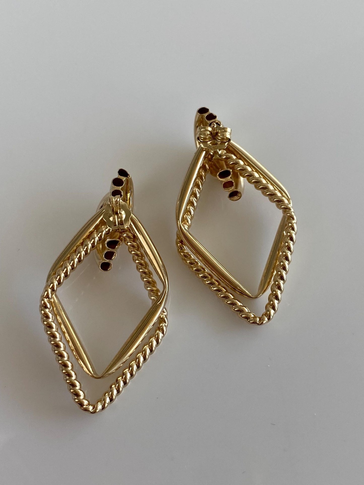 Vintage 14k Yellow Gold Layered Diamond Shape Drop Earrings