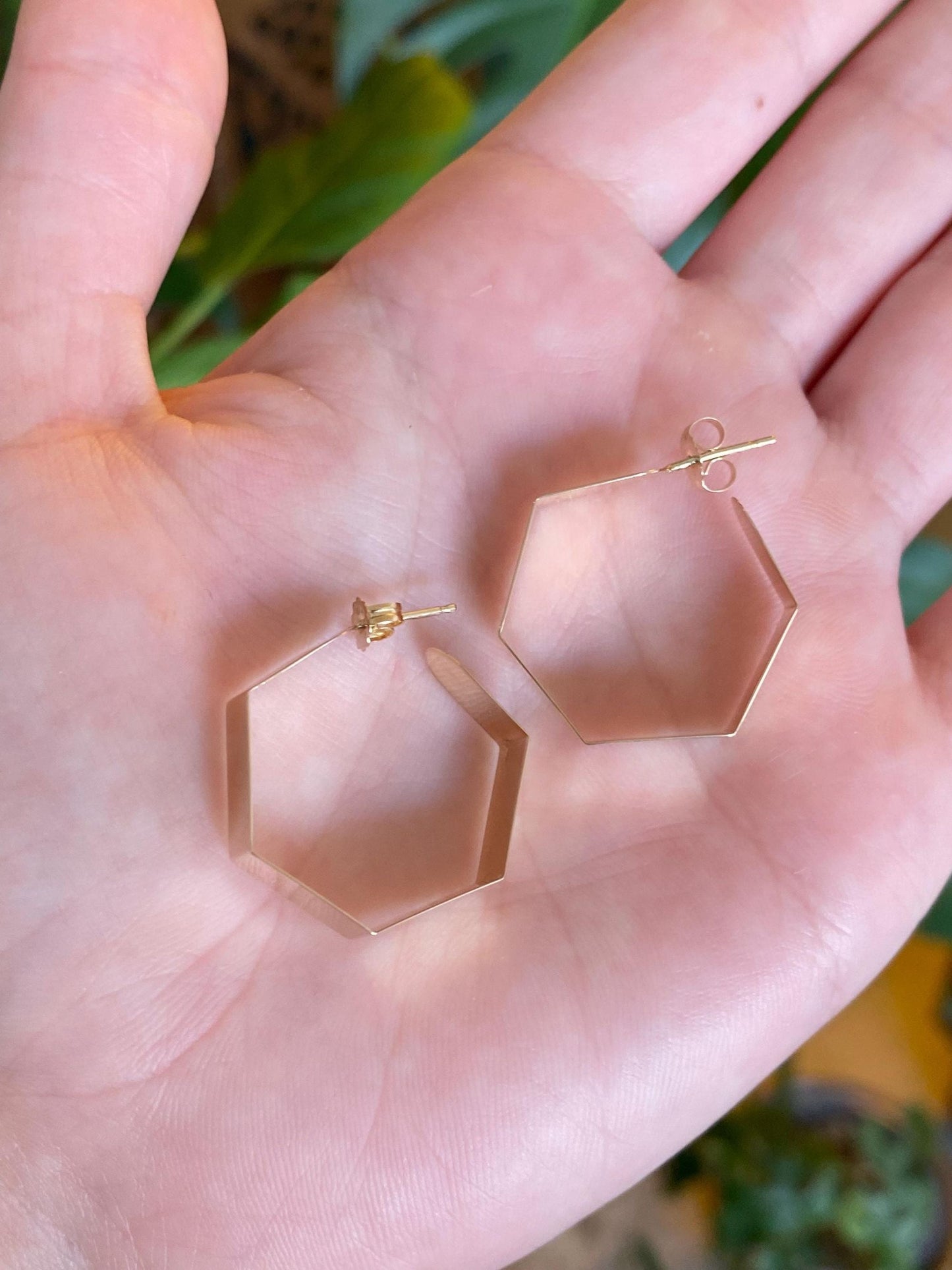 Vintage Solid 14k Yellow Gold Octagonal Hoop Earrings