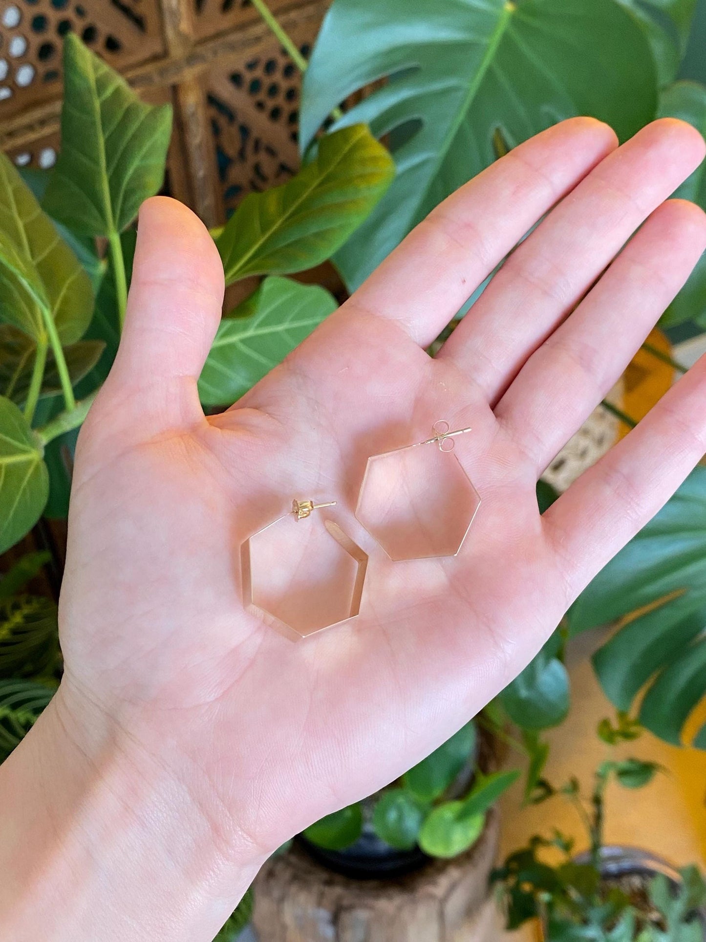 Vintage Solid 14k Yellow Gold Octagonal Hoop Earrings