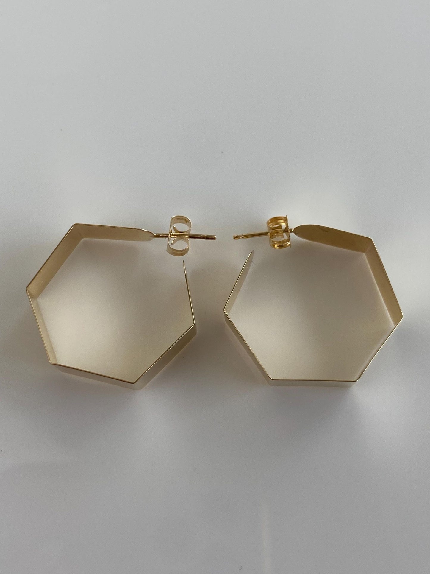 Vintage Solid 14k Yellow Gold Octagonal Hoop Earrings