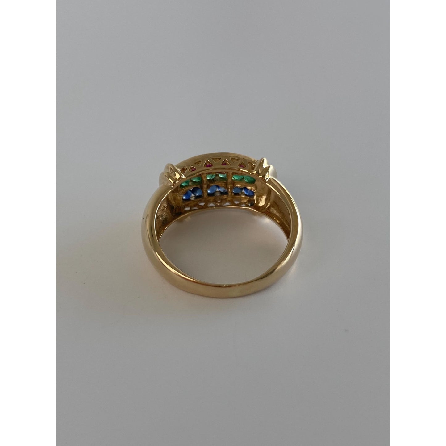 Vintage Solid 14k Yellow Gold Ruby Emerald Sapphire Ring Band - Size 5.75