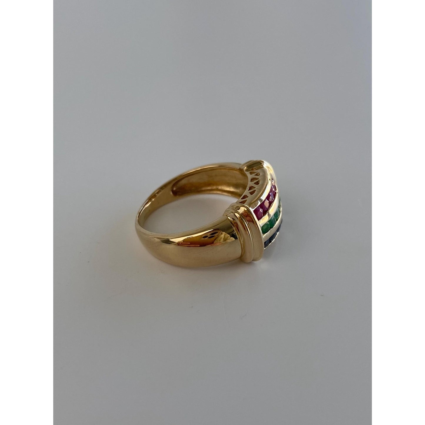 Vintage Solid 14k Yellow Gold Ruby Emerald Sapphire Ring Band - Size 5.75