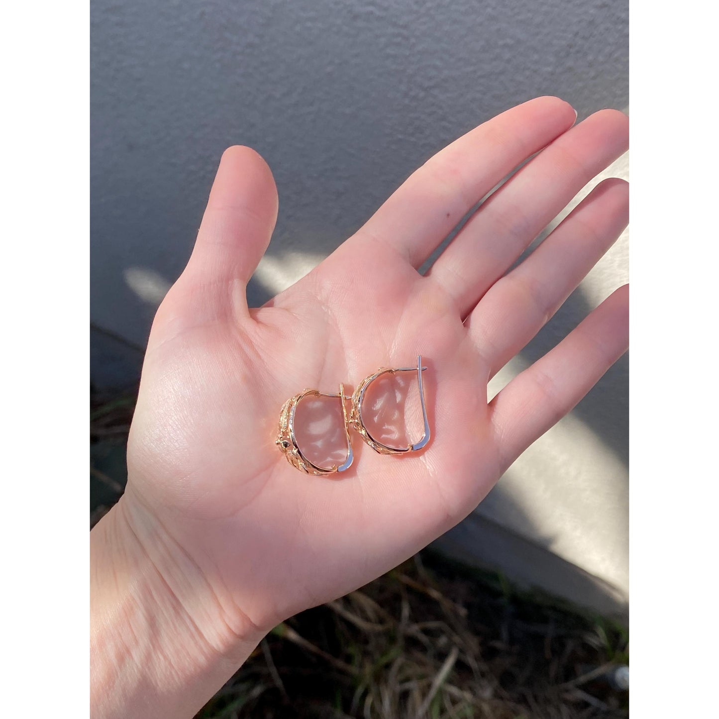 Vintage Solid 14k Rose Gold Floral Half Hoop Earrings