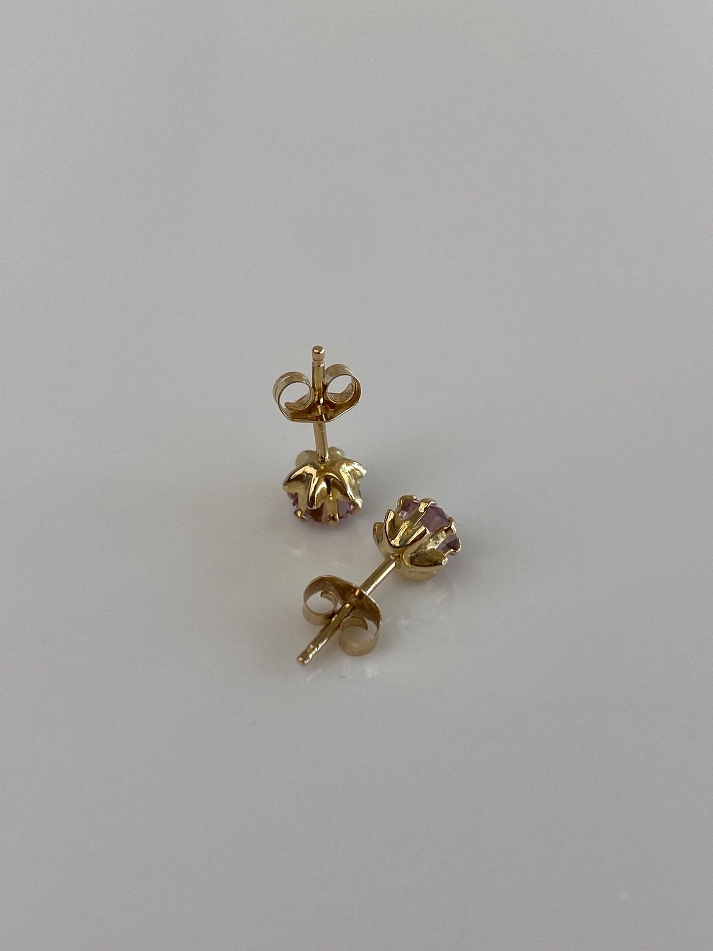 Vintage Solid 14k Yellow Gold Light Pink Cubic Zirconia Stud Earrings