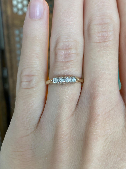 Vintage Solid 14k White & Yellow Gold Diamond Row Ring - Size 5.75