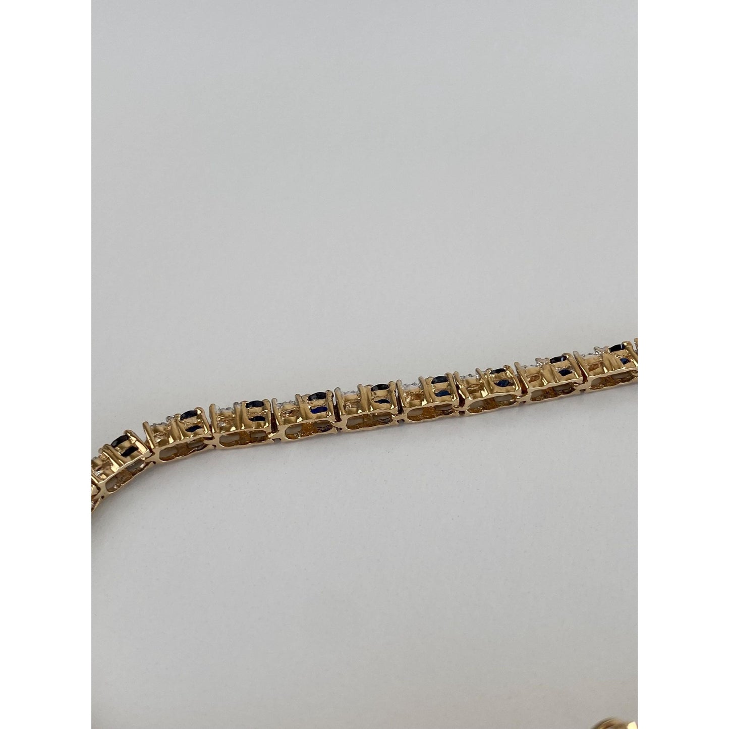 Solid 14k White & Yellow Gold Blue Sapphire Diamond Tennis Bracelet - 7.25 inches