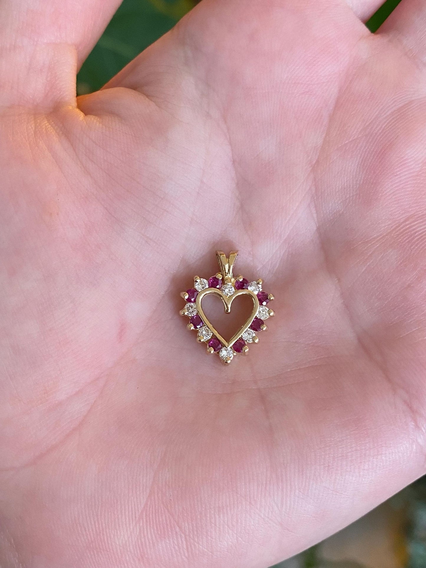 Vintage Solid 14k Yellow Gold Ruby Diamond Heart Charm