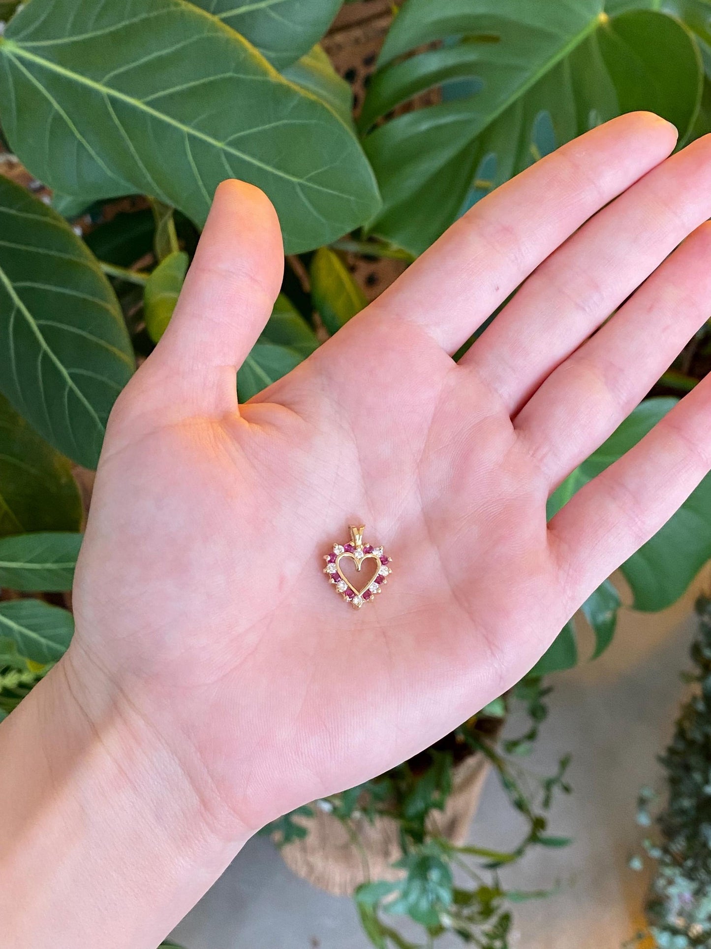Vintage Solid 14k Yellow Gold Ruby Diamond Heart Charm