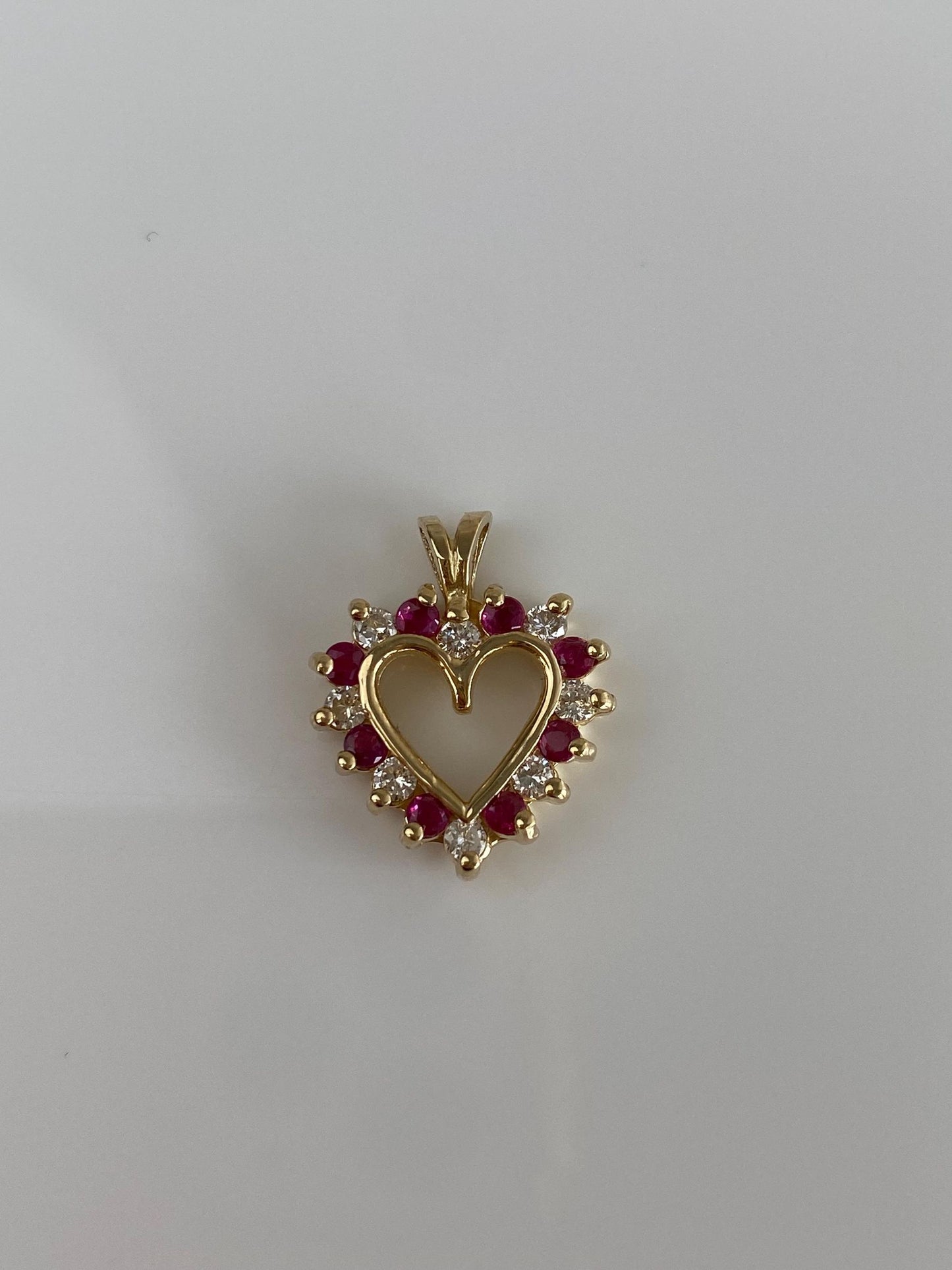 Vintage Solid 14k Yellow Gold Ruby Diamond Heart Charm