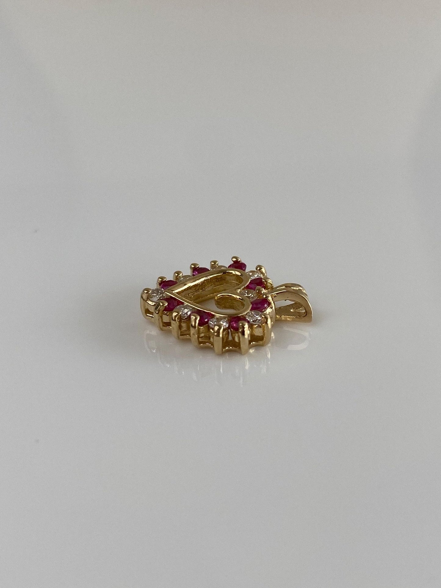 Vintage Solid 14k Yellow Gold Ruby Diamond Heart Charm