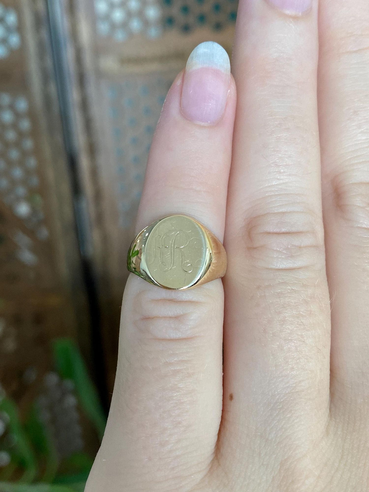 Vintage Solid 10k Yellow Gold Monogram Signet Ring - Size 3