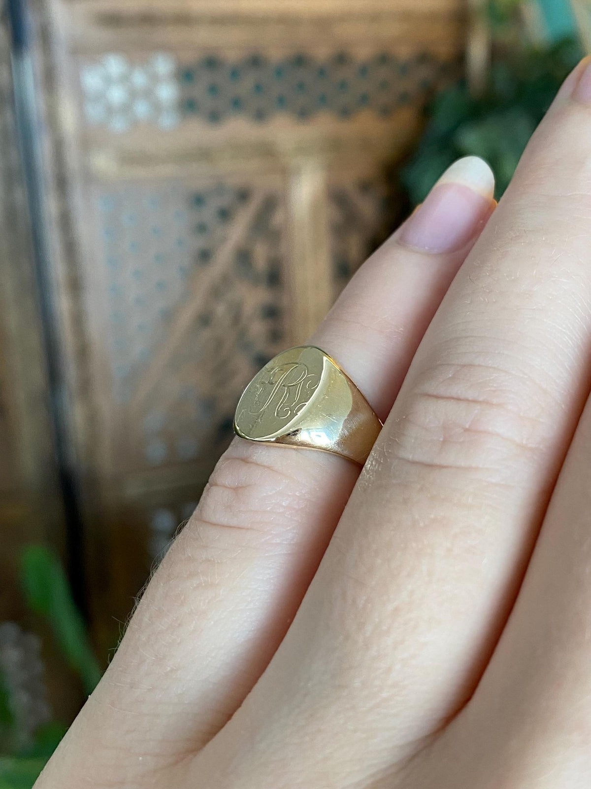 Vintage Solid 10k Yellow Gold Monogram Signet Ring - Size 3