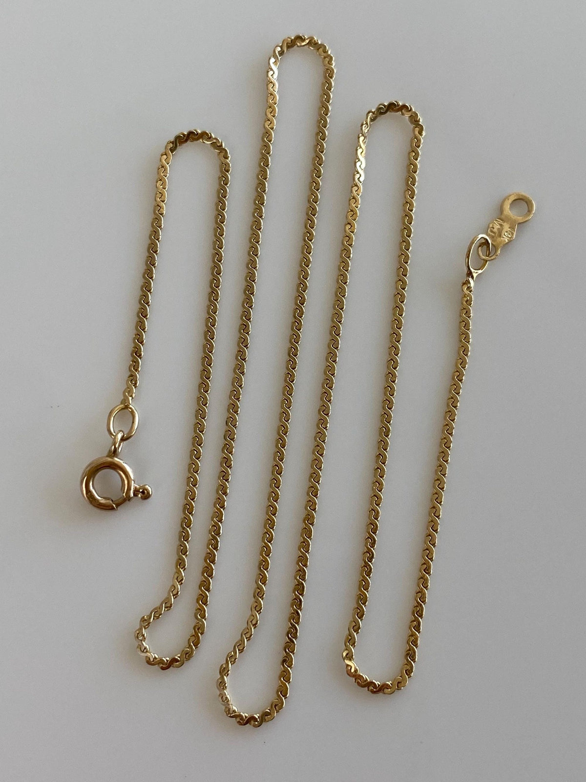 Vintage Solid 14k Yellow Gold Serpentine Chain Necklace - 15.5 inches