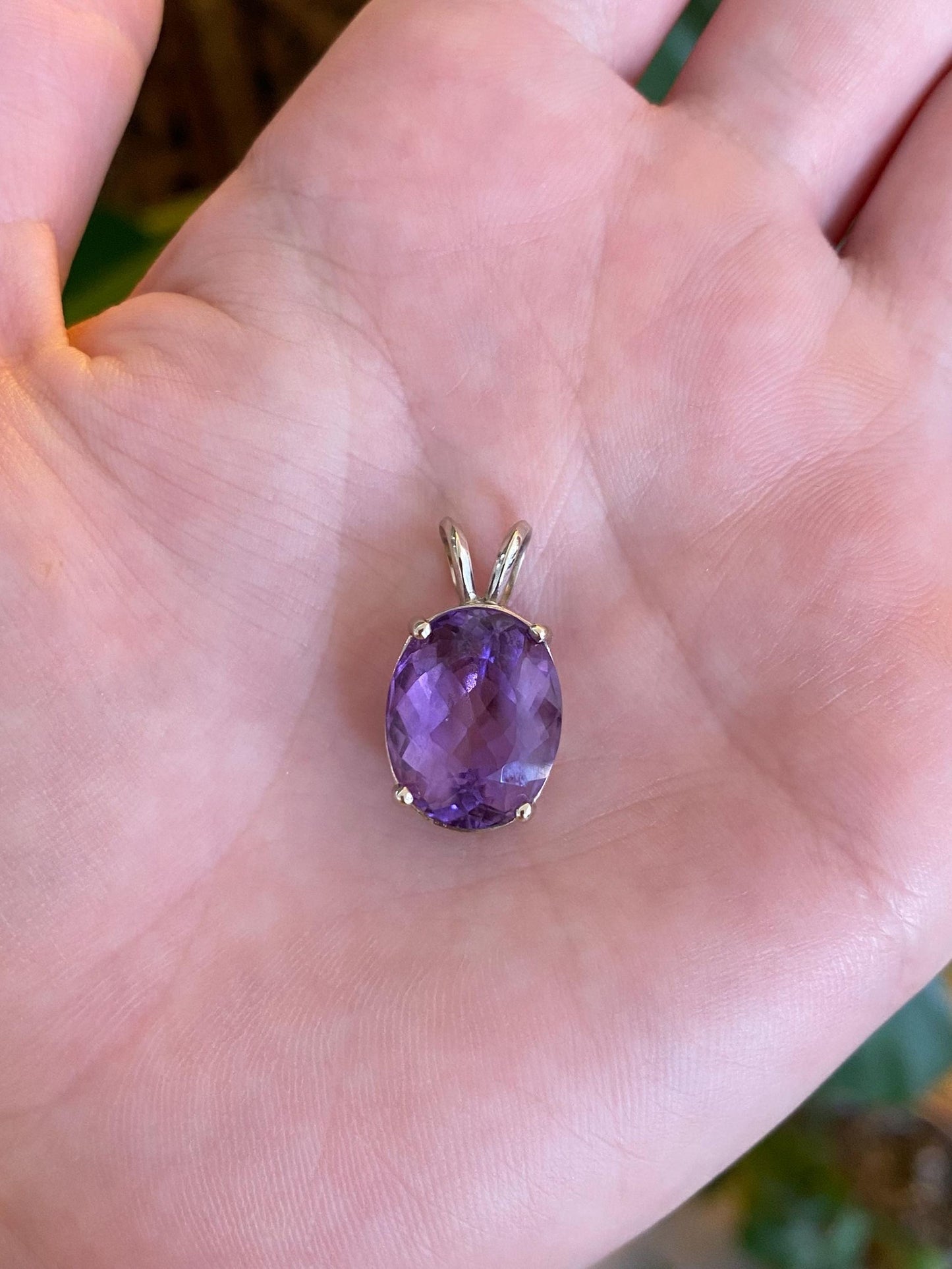 Vintage Solid 14k White Gold Amethyst Charm
