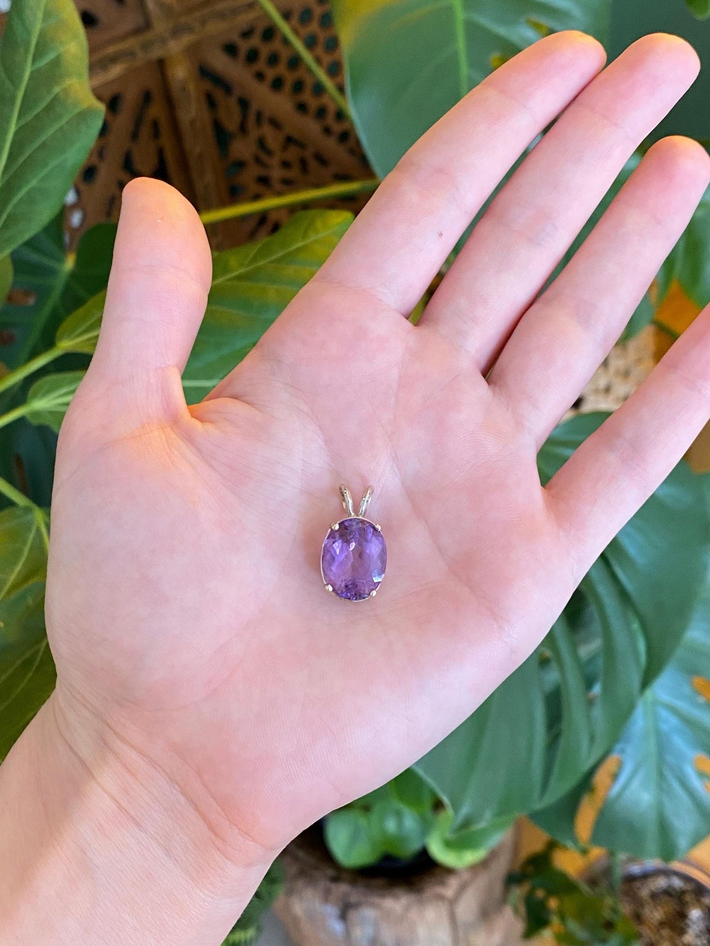 Vintage Solid 14k White Gold Amethyst Charm